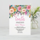 Mädchen 10. Geburtstagsparty Einladung Pink Blume (Stehend Vorderseite)