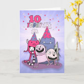 Mädchen 10. Rosa und Lila Monster Geburtstag Karte (Gelbe Blume)