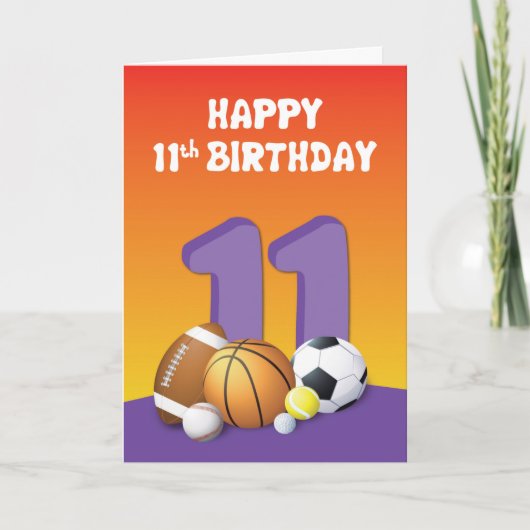 Mädchen 11. Geburtstag Sportbälle Karte (Vorderseite)