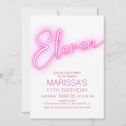 Mädchen 11. Neon Teen Geburtstag Einladung (Vorderseite)