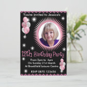Mädchen - 12. Geburtstag Foto Einladung (Stehend Vorderseite)
