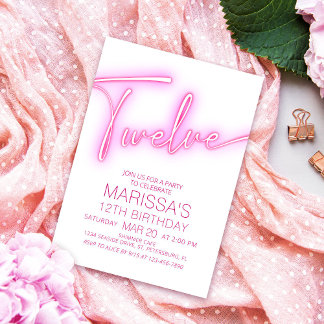 Mädchen 12. Neon Teen Geburtstag Einladung