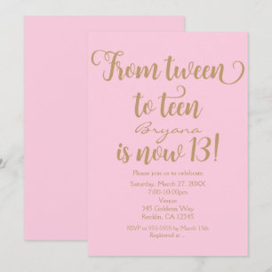 Mädchen 13. Geburtstagsfeier Pink & Gold Einladung