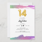 Mädchen 14. Geburtstag Ballon Foto Einladung (Rückseite)