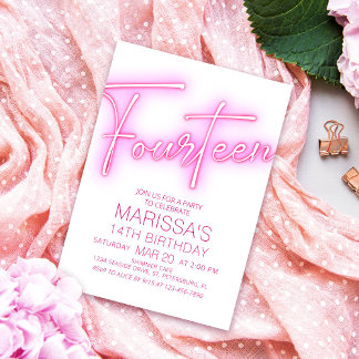 Mädchen 14. Neon Teen Geburtstag Einladung