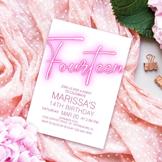 Mädchen 14. Neon Teen Geburtstag Einladung