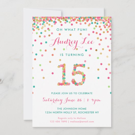 Mädchen 15. Geburtstag Einladung fünfzehnten Gebur (Vorderseite)