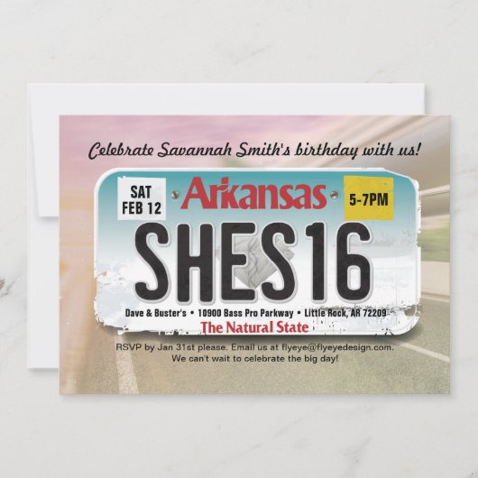 Mädchen 16. Geburtstag Arkansas Lizenz Einladung (Vorderseite)