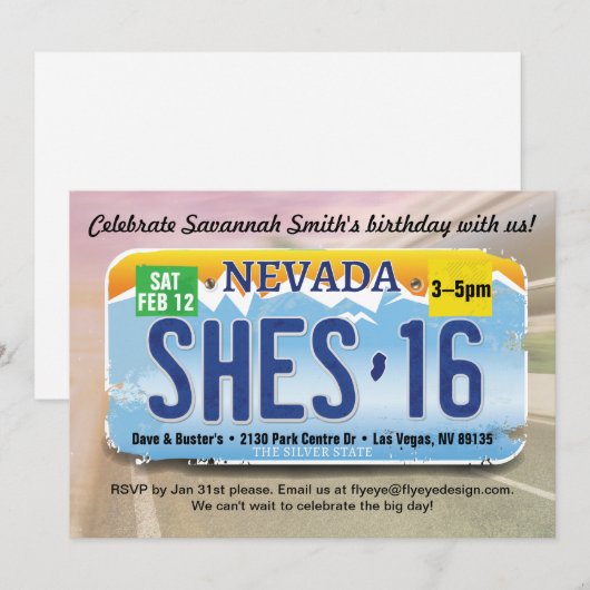 Mädchen 16. Geburtstag Nevada Einladung (Vorne/Hinten)
