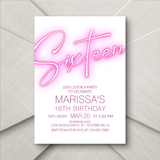Mädchen 17. Neon Teen Geburtstag Einladung