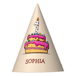 Mädchen 1. Geburtstag, 1 auf süßer rosa Torte Partyhütchen