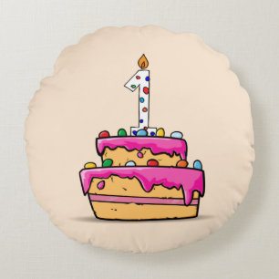 Mädchen 1. Geburtstag, 1. auf Sweet Pink Cake Rundes Kissen