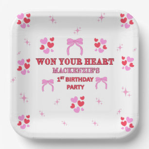 MÄDCHEN 1. GEBURTSTAG 9x 9 QUADRAT ROT VIOLETTE HE Pappteller