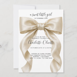 Mädchen 1. Geburtstag Coquette Satin-Schleife Einladung