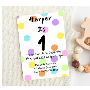 Mädchen 1. Geburtstag Einladung Pastel Polka Dot K