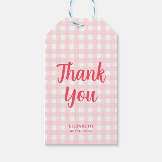 Mädchen 1. Geburtstag Erdbeere Gingham Danke Geschenkanhänger (Vorderseite)