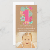Mädchen 1. Geburtstag Nummer 1 Danke Foto-Karte (Vorne/Hinten)