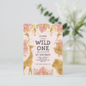 Mädchen 1. Geburtstag Party Rosa Jungle Safari Einladungspostkarte (Stehend Vorderseite)