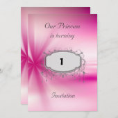 Mädchen 1. Geburtstag Party Rosa Silber Einladung (Vorne/Hinten)