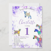 Mädchen 1. Geburtstag Party Wasserfarbige Ziegen L Einladung (Vorderseite)