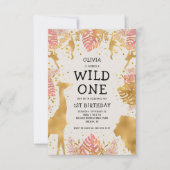 Mädchen 1. Geburtstag Pink Ecru Safari Einladung (Vorderseite)