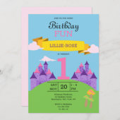 Mädchen 1. Geburtstag Pink Party Einladung (Vorne/Hinten)