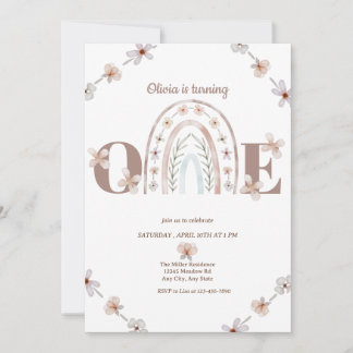 Mädchen 1. Geburtstag | Rainbow Boho Einladung