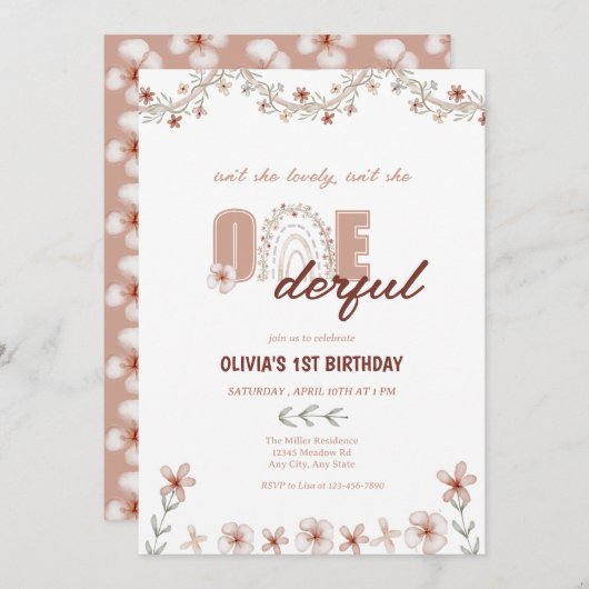 Mädchen 1. Geburtstag | Rainbow Boho Einladung (Vorne/Hinten)