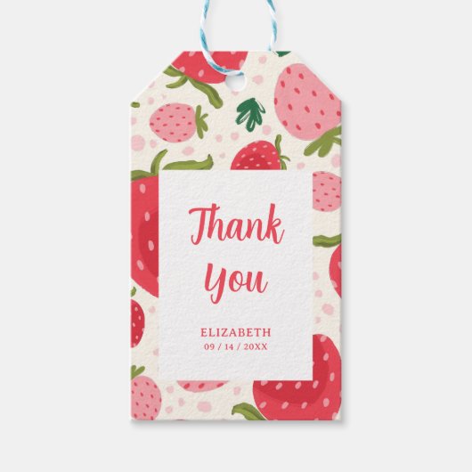 Mädchen 1. Geburtstag Rot Pink Erdbeere Danke Geschenkanhänger (Vorderseite)