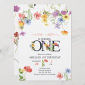 Mädchen 1. Geburtstag | WILDBLUME Einladung (Vorne/Hinten)