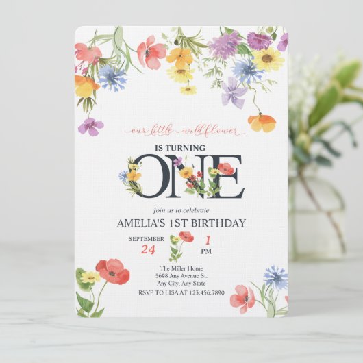 Mädchen 1. Geburtstag | WILDBLUME Einladung (Stehend Vorderseite)