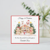 Mädchen 1. Weihnachtsgingerbrot Santa Snowman Card Feiertagskarte (Stehend Vorderseite)