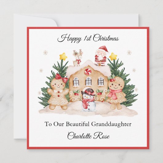 Mädchen 1. Weihnachtsgingerbrot Santa Snowman Card Feiertagskarte (Vorderseite)