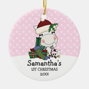 Mädchen-1. WeihnachtssanktZebra personalisiert Keramikornament