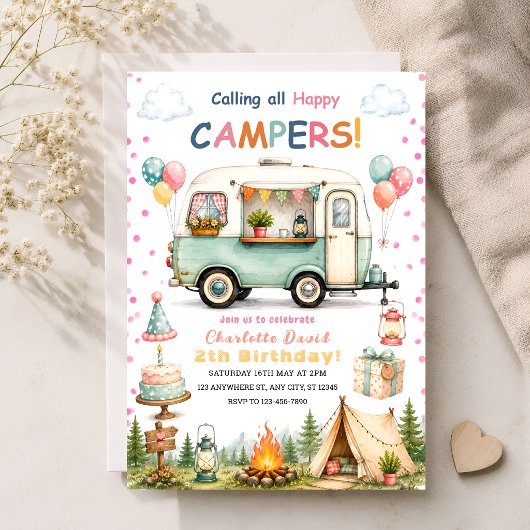 Mädchen 2. Camping-Party Einladung