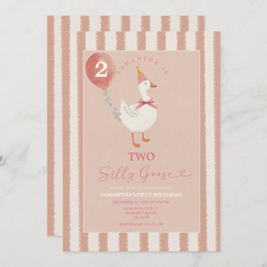 Mädchen 2. Geburtstag Albern Gänse Einladung (Vorne/Hinten)