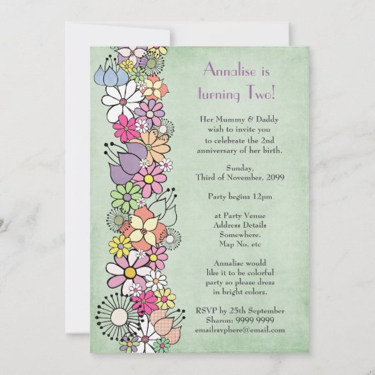 Mädchen 2. Geburtstag Party Custom Einladung (Rückseite)