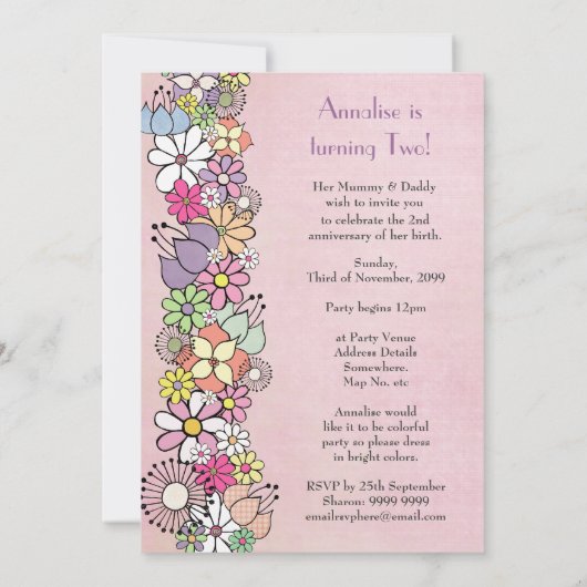 Mädchen 2. Geburtstag Party Custom Einladung (Rückseite)