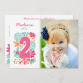 Mädchen 2. Geburtstag Party Nummer Foto Einladung (Vorne/Hinten)