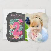 Mädchen 2. Geburtstag Party Nummer Foto Einladung (Vorderseite)