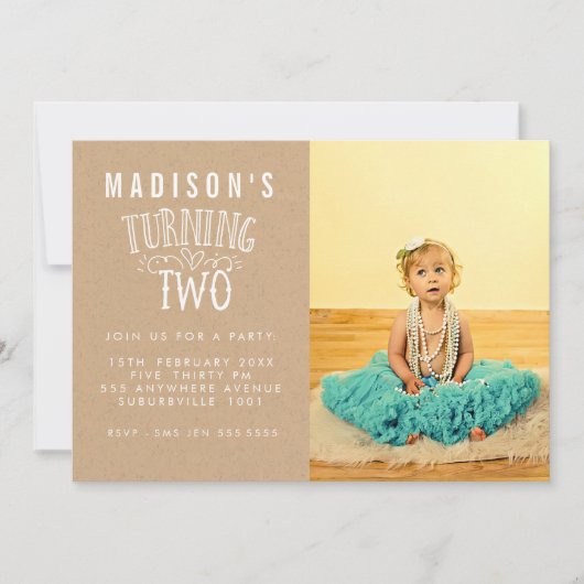 Mädchen 2. Geburtstag Personalisiertes Foto Einladung (Vorderseite)