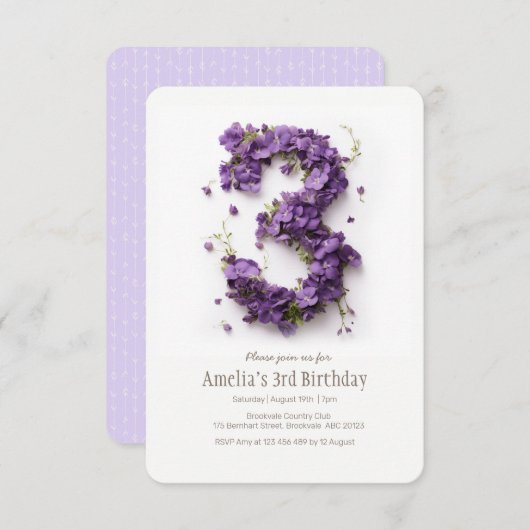 Mädchen 3. Geburtstag Blumenladen Einladung (Vorne/Hinten)