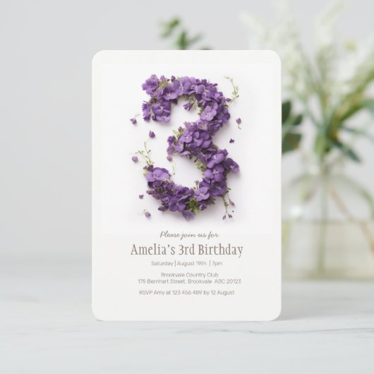 Mädchen 3. Geburtstag Blumenladen Einladung (Stehend Vorderseite)