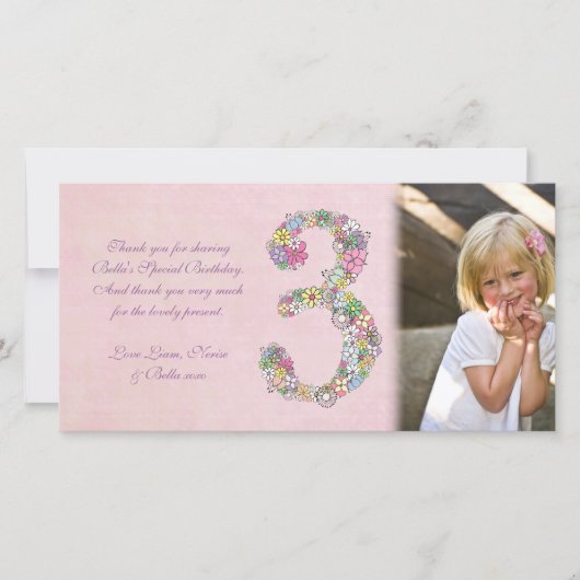 Mädchen-3. Geburtstag danken Ihnen Foto-Karte Dankeskarte (Vorderseite)