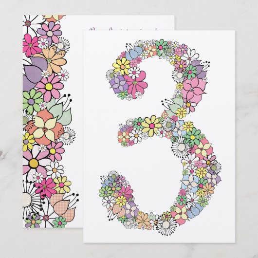 Mädchen 3. Geburtstag Party Custom Einladung (Vorne/Hinten)