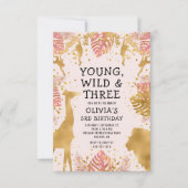 Mädchen 3. Geburtstag Pastel Pink Gold Safari Einladung (Vorderseite)