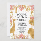 Mädchen 3. Geburtstag Pink Gold Safari Einladung (Vorderseite)