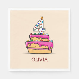 Mädchen 4. Geburtstag, 4. auf Sweet Pink Cake Serviette