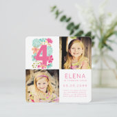 Mädchen 4. Geburtstag 4 Einladung (Stehend Vorderseite)