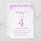 Mädchen 4. Geburtstag 4. Geburtstag Konfetti Party Einladung (Vorderseite)